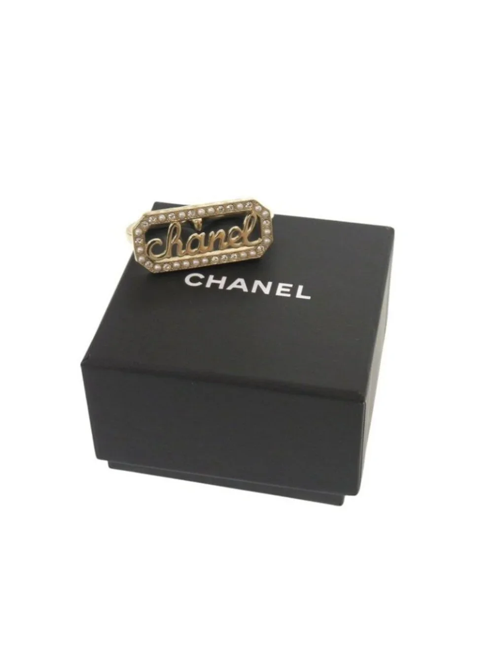 Chanel Double Finger L23 B Metal Stone Faux Pearl Gold Ring